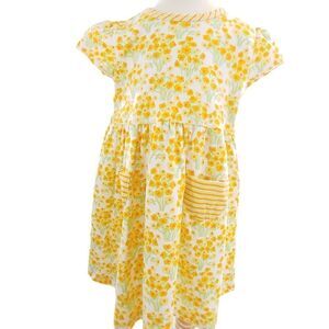 Marimekko orange & yellow floral cotton dress w/ cap sleeves & pockets 4T